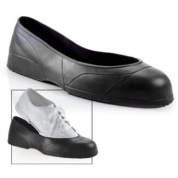 Make any shoe slip-resistant and waterproof. Prepare for unexpected messes and situations with our slip-on overshoes. They protect you and your shoes with our patented SFC Mighty Grip outsole. Stock up for new hires visitors or any employee not already wearing our top-rated footwear. Shoes For Crews - CrewGuard® Slip-Resistant Overshoes - Black Slip Resistant Slip-Resistant O