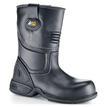 Modern motorcycle styling with a difference - slip resistance! This tough boot with our exclusive SFC Mighty Grip outsole exceeds the US steel toe standard and is made with full grain water-resistant leather. Shoes For Crews - Rigger - Safety Toe Non-Metallic (S3) - Black / Men’s Skid Resistant Safety