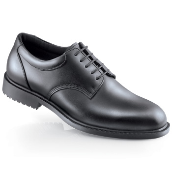 Impress the crowd with a professional look and a confident pace. Our classic oxford delivers comfort and safety as you stride through any situation. Crafted with durable water-resistant genuine full grain leather plus our stitch-reinforced shock-absorbing and slip-resistant outsole. Removable cushioned insoles and a steel shank add comfort and support. Shoes For Crews - Cambridge - Black / Men’s Non Skid Dress Shoes