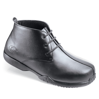 Our classic chukka style in genuine leather.Head to work in timeless style total comfort and proven slip resistance. Crafted with water-resistant genuine leather and our legendary shock-absorbing SFC Mighty Grip outsole you can stand confidently through any shift. Cushioned insoles and steel shank arch support add even more stability and comfort. Shoes For Crews - Rover - Black / Men’s Non Skid Casual Shoes