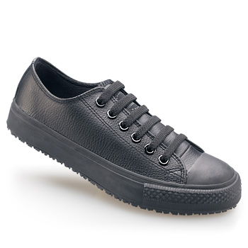 An iconic look delivers comfort and safety that never goes out of style.Take the fun spirited look you love to work with these shoes made of water resistant genuine leather. Designed for long shifts these shoes feature our SFC Mighty Grip slip-resistant outsole cushioned insoles and a lightweight flexible midsole enabling you to work long hours in total comfort. Shoes For Crews - Old School Low-Rider - Black / Men’s Skid Resistant Athletic Shoes