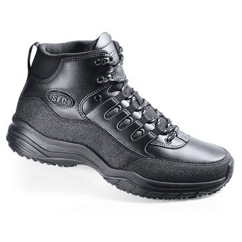 Trek through your long days with lightweight support.Get the look of a hiking boot with the added benefit of our patented slip-resistant outsole in this rugged water-resistant style. Made of full-grain leather and paired with a lightweight flexible midsole and removable cushioned insoles for hours of comfort. A reinforced rhino wrap provides greater durability. Shoes For Crews - Xtreme Sport Hiker - Soft Toe - Black Skid Resistant Work Boots