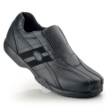 Metropolitan style and our famous slip-resistant grip turn work shoes into your favorite shoes.Keep your balance on slick floors in our urban-styled slip-on featuring water-resistant leather and man-made uppers with sporty nubuck accents. Walk for hours with steel shank arch support and removable cushioned insoles. Elastic goring makes for a great fit. Shoes For Crews - Talon - Black / Women’s Non Slip Casual Shoes