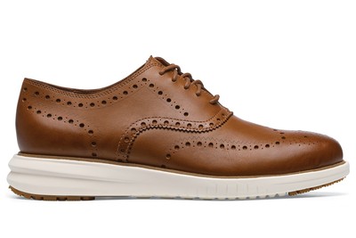 Cole Haan Miles Leather Wingtip Oxford Slip-Resistant Shoes (Tan) | Shoes For Crews