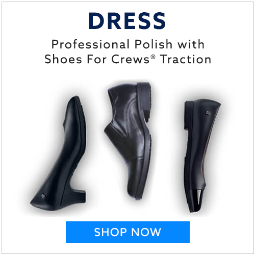 Anti-slip dress shoes for hospitality managers, restaurant managers and foodservice managers