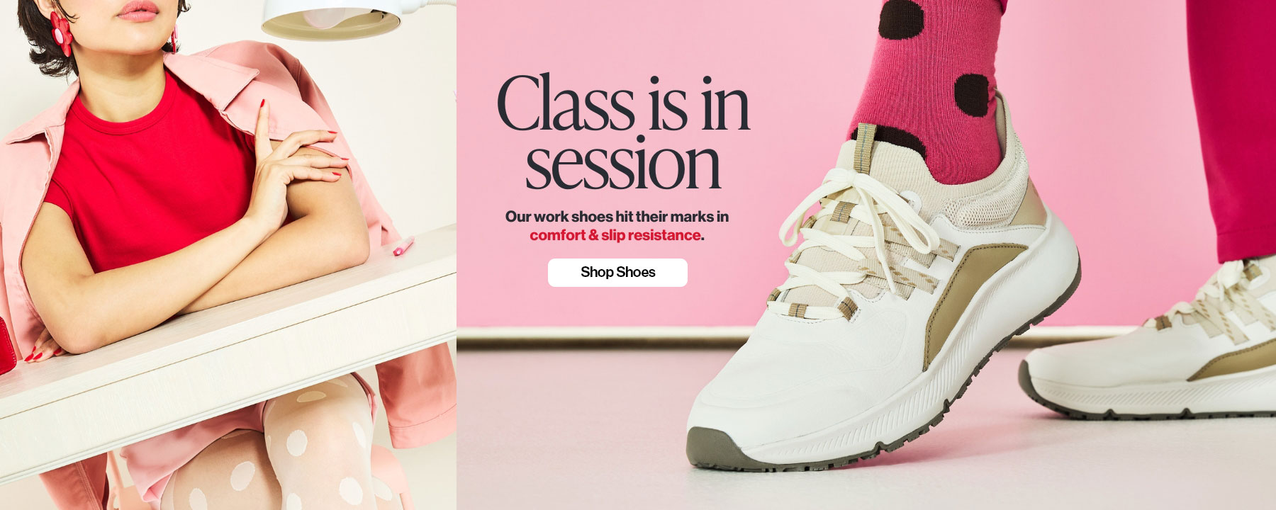 Professional women wearing non-slip sneakers in workplace environment