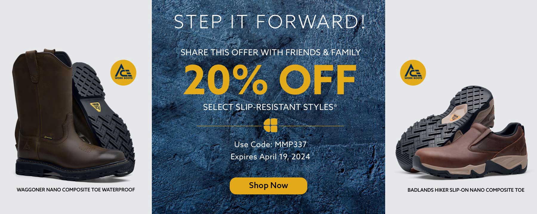 20% off all slip-resistant boots