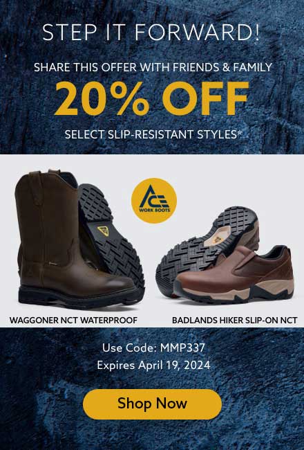20% off all slip-resistant boots