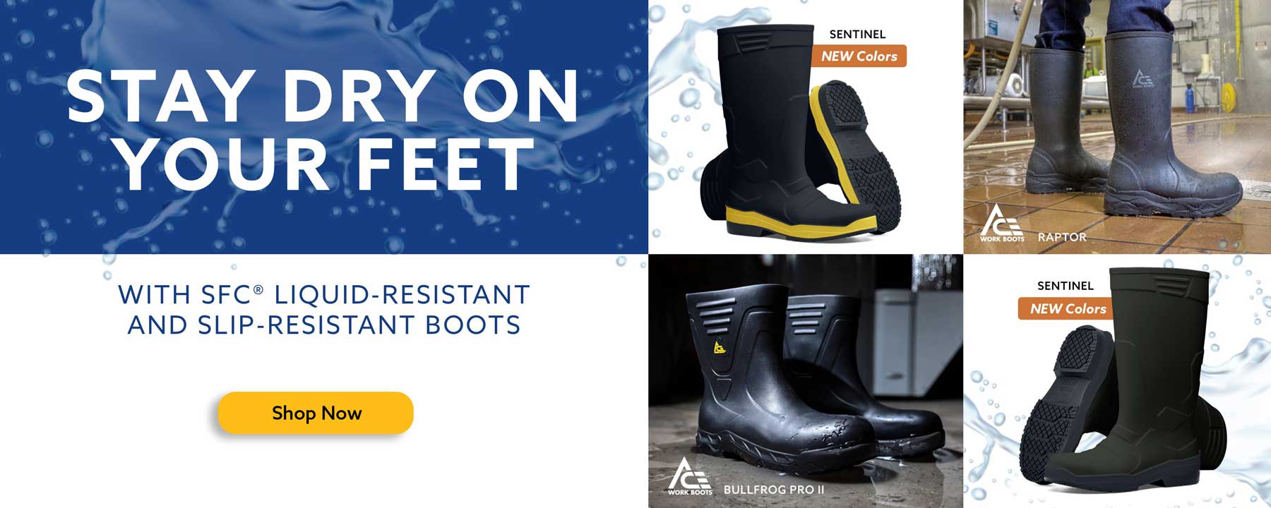 Keep the liquid out and stay dry - shop liquid resistant footwear