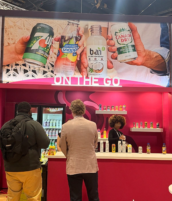 On The Go beverage booth with 7UP, Snapple, Bai and Canada Dry