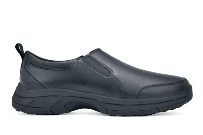 Walker: Casual Leather Slip-Resistant Black Laceless Work Shoes | Shoes For Crews