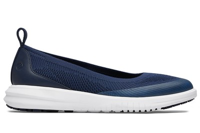 Cole Haan Malorie Knit Ballet Flat Slip-Resistant Shoes (Blue) | Shoes For Crews