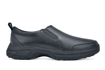 Walker: Casual Leather Slip-Resistant Black Laceless Work Shoes | Shoes For Crews