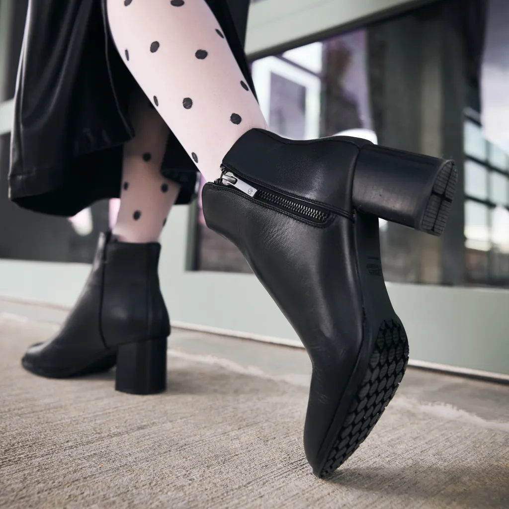 Black Women's Slip-Resistant Dress Booties with Side Zipper