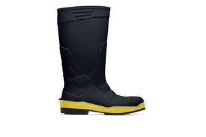 Rubbertec PROTECTIVE FOOTWEAR 黒 ブーツ Sentinel Soft Toe Black & Blue Slip-Resistant Pull On Boots
